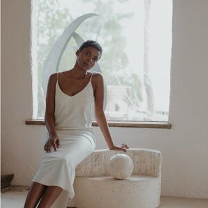 Ozma Silk Noil Bias Elegant White Slip Dress
